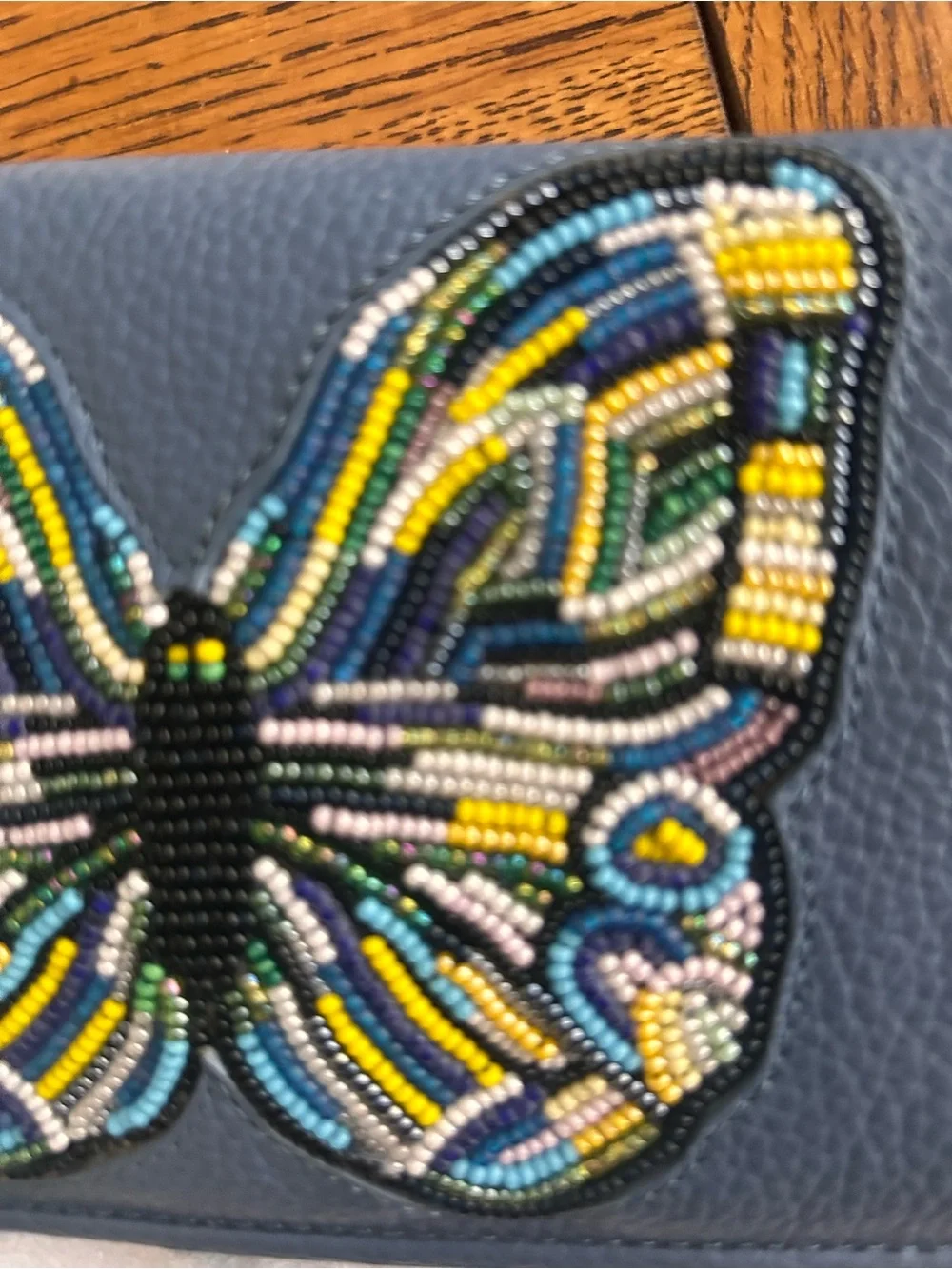 Brighton Blue Wallet with Multicolor Beaded Butterfly